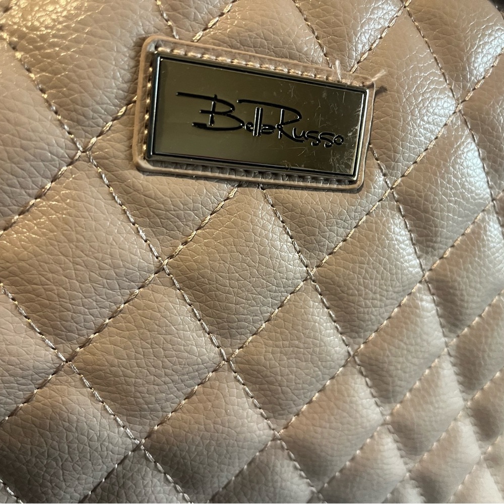 Bella Russo Purse Handbag Crossbody Shoulder Tan Quilted Chain Strap